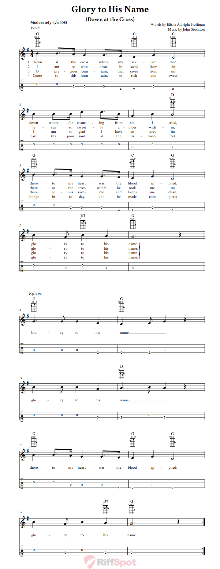 Glory To His Name  Baritone Ukulele Tab