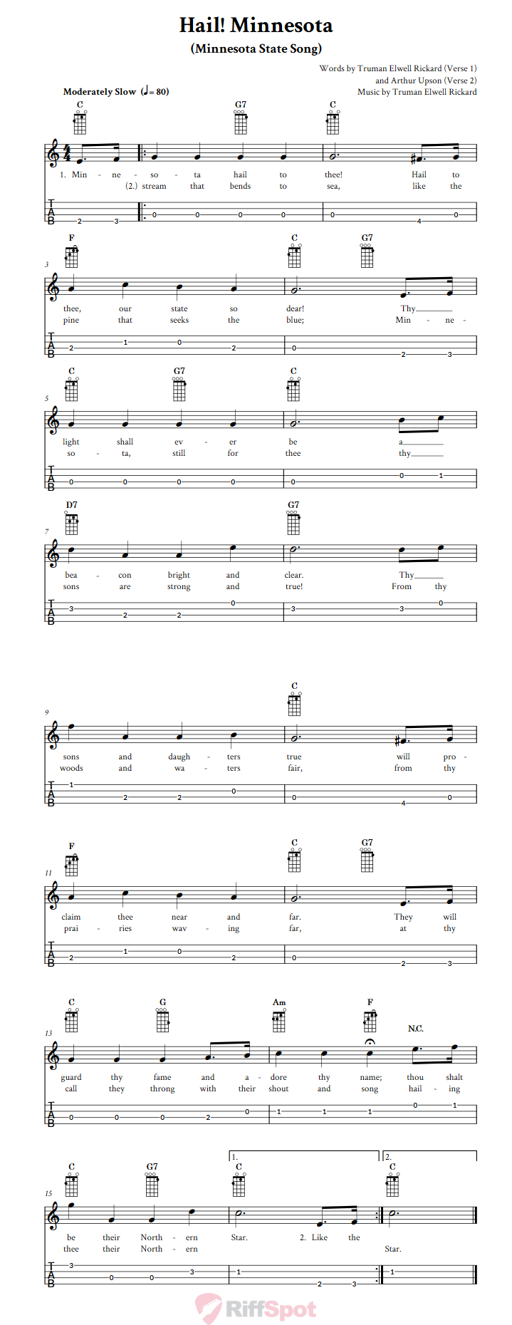 Hail! Minnesota  Baritone Ukulele Tab