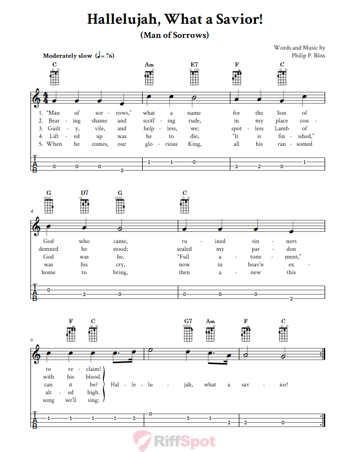 Hallelujah, What a Savior!  Baritone Ukulele Tab