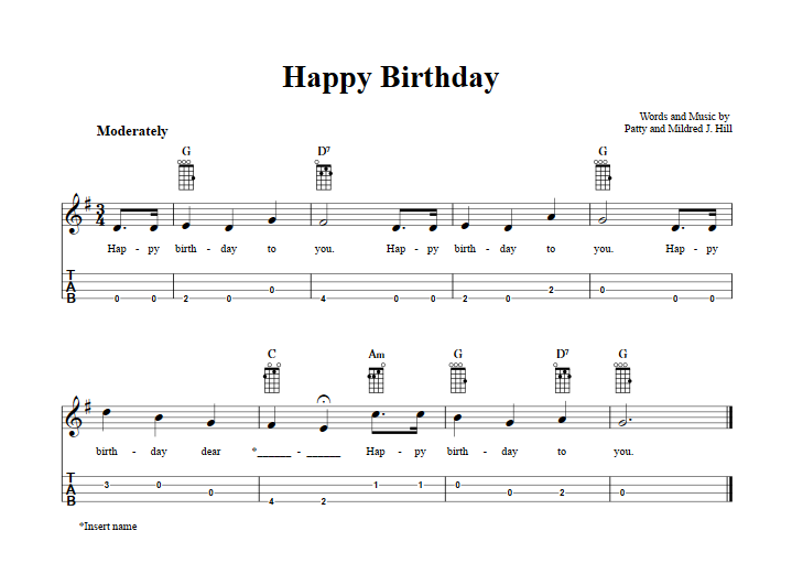 Happy Birthday Easy Baritone Ukulele Sheet Music And Tab With Chords And Lyrics