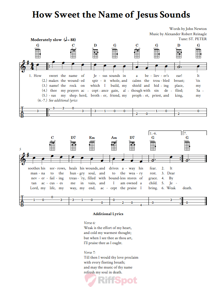 How Sweet the Name of Jesus Sounds  Baritone Ukulele Tab