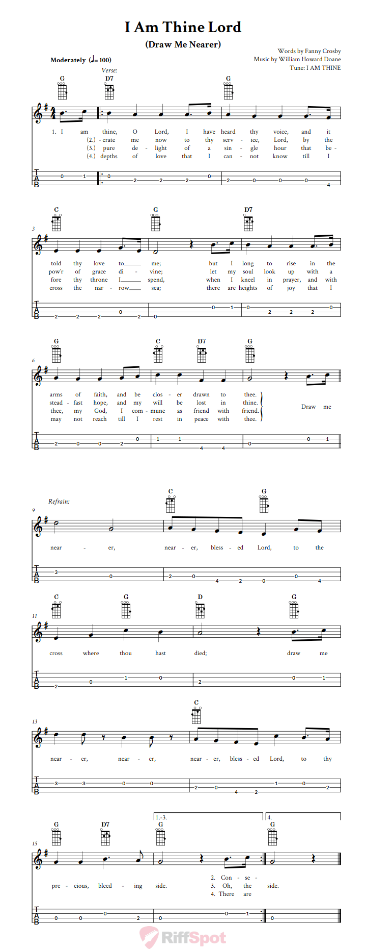 I Am Thine, O Lord  Baritone Ukulele Tab