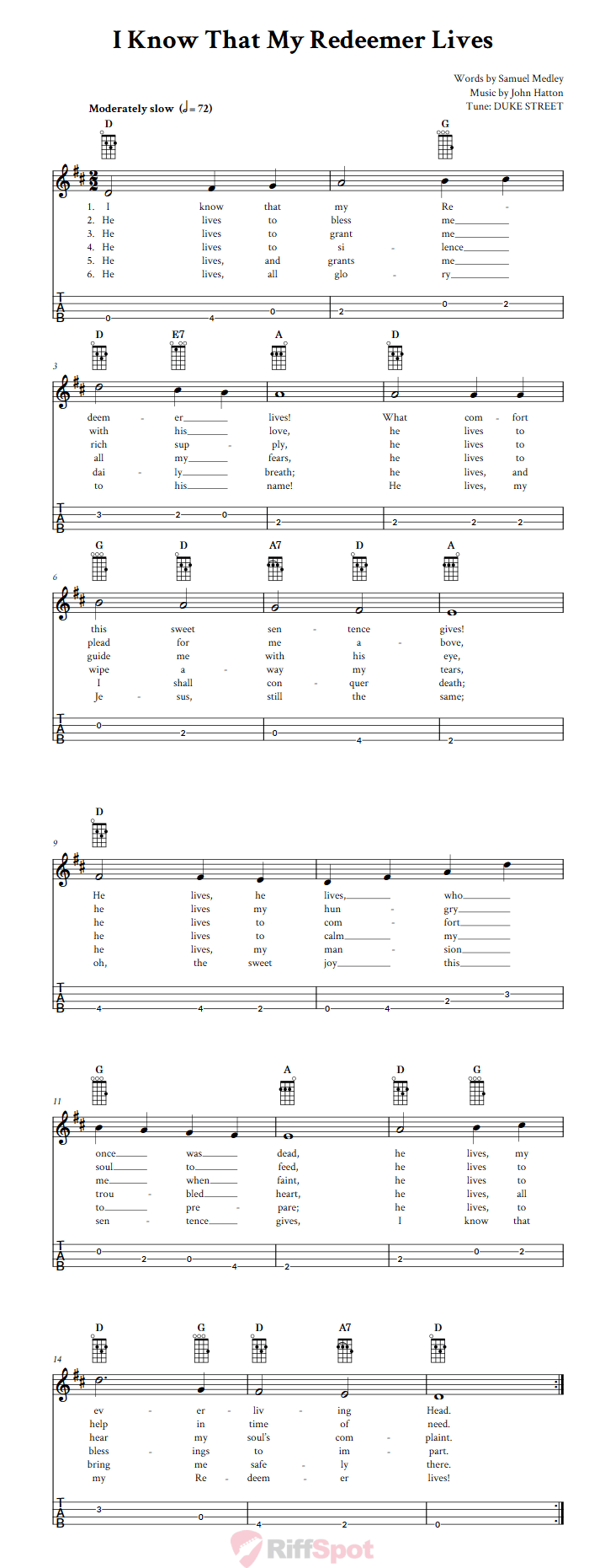 I Know That My Redeemer Lives  Baritone Ukulele Tab