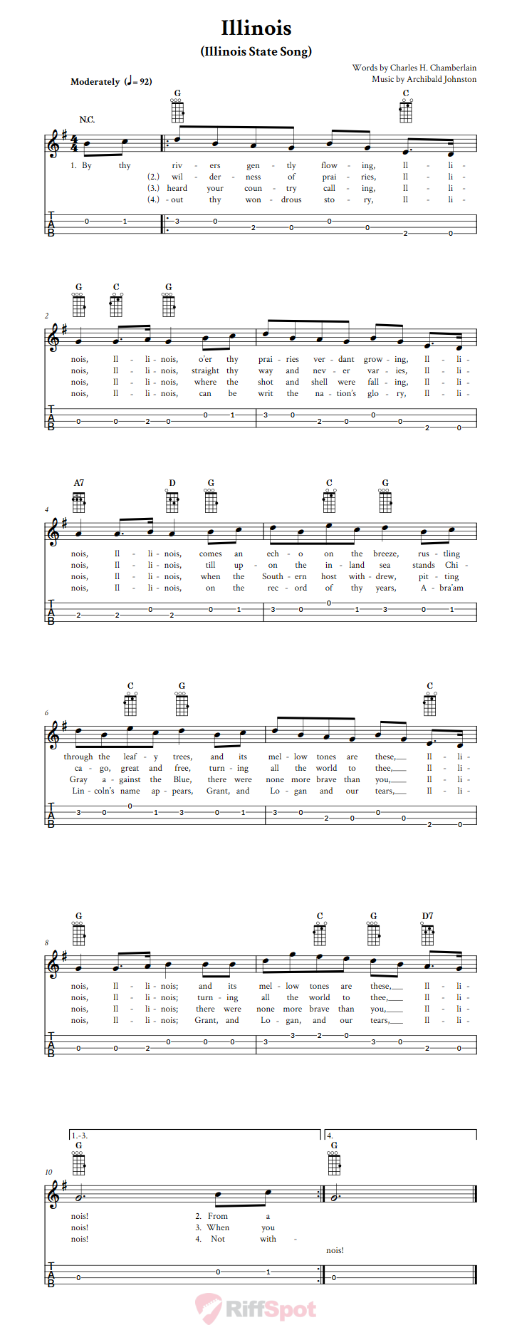 Illinois  Baritone Ukulele Tab