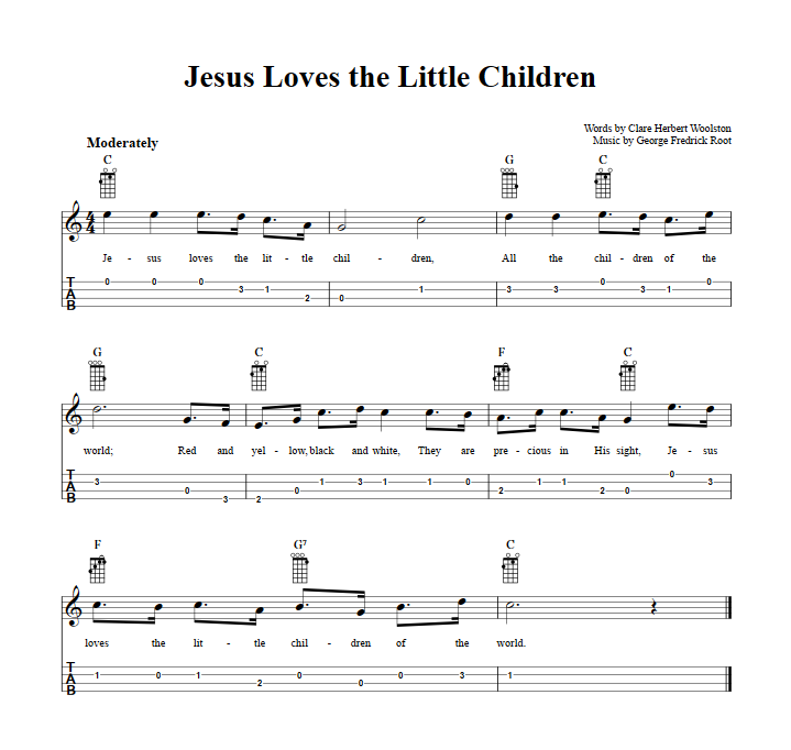 Jesus Loves the Little Children  Baritone Ukulele Tab