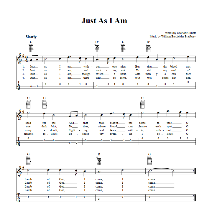 Just As I Am  Baritone Ukulele Tab