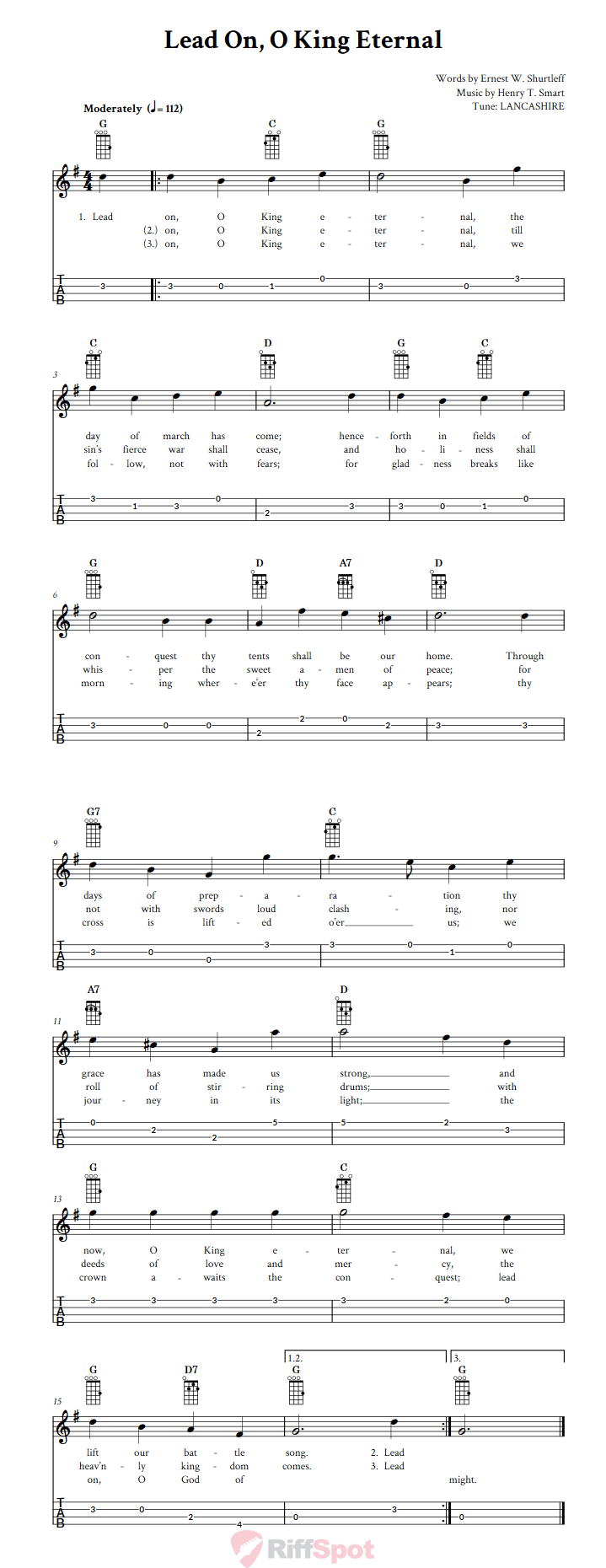 Lead On, O King Eternal  Baritone Ukulele Tab