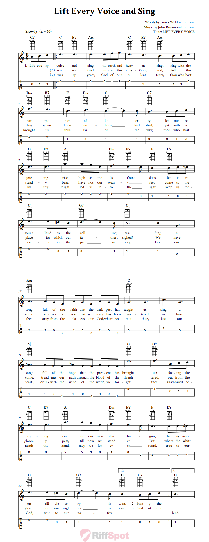 Lift Every Voice and Sing  Baritone Ukulele Tab