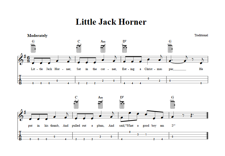 Little Jack Horner  Baritone Ukulele Tab