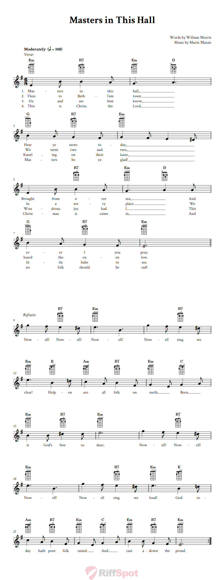 Masters in This Hall Baritone Ukulele Chords and Vocal Sheet Music