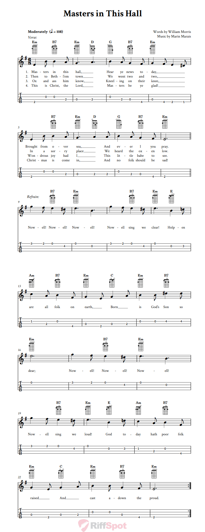 Masters in This Hall  Baritone Ukulele Tab