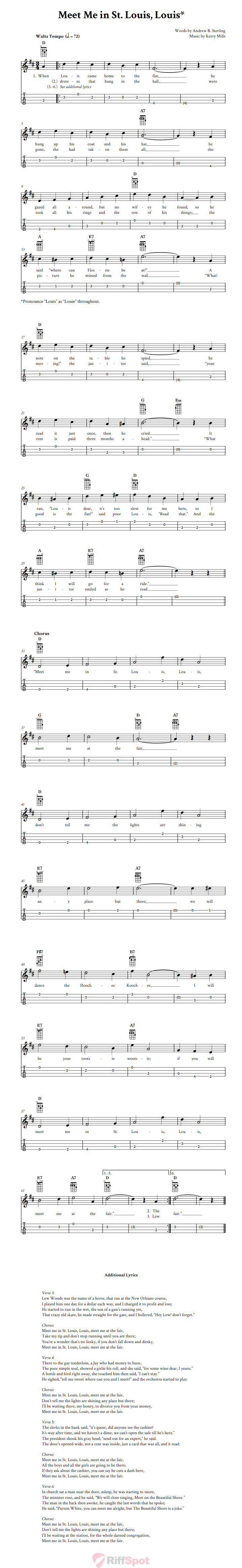 Meet Me in St. Louis, Louis  Baritone Ukulele Tab