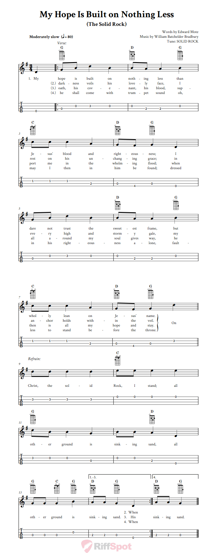 My Hope Is Built on Nothing Less  Baritone Ukulele Tab