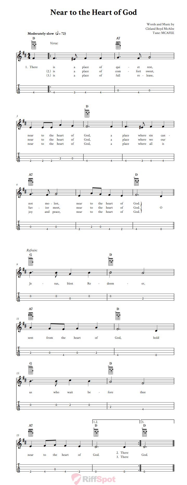 Near to the Heart of God  Baritone Ukulele Tab