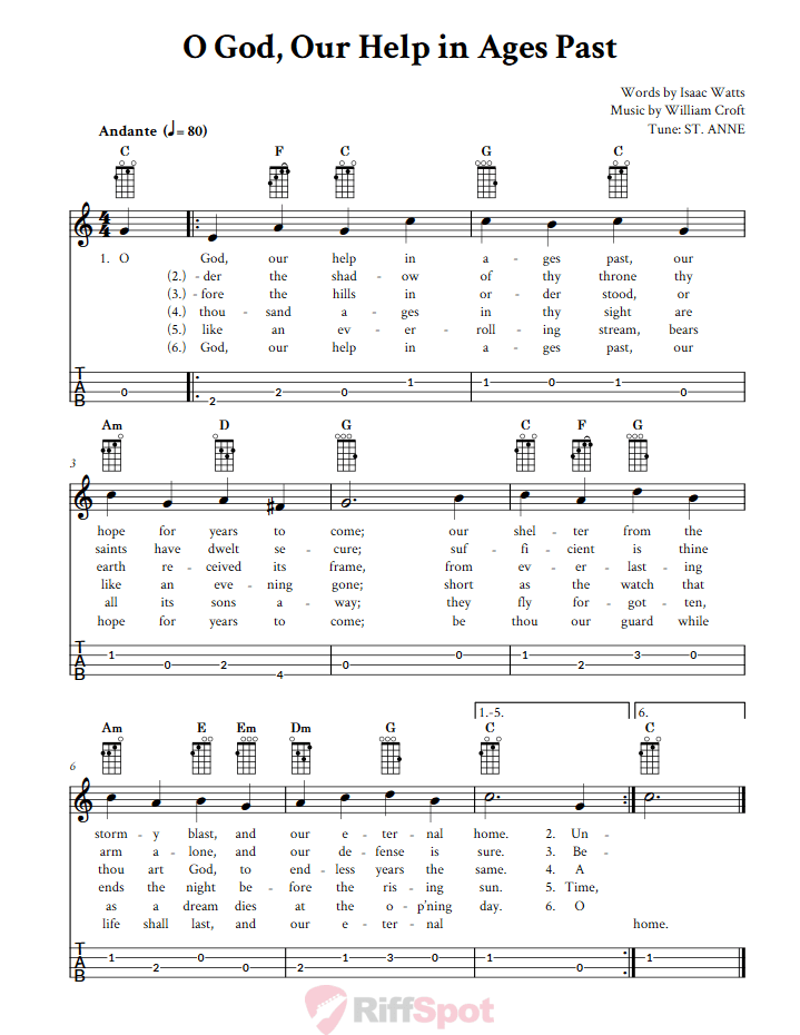 O God, Our Help in Ages Past  Baritone Ukulele Tab