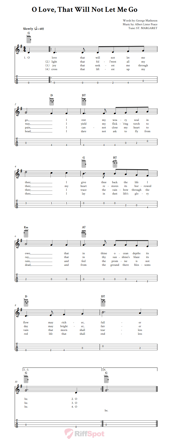 O Love That Will Not Let Me Go  Baritone Ukulele Tab