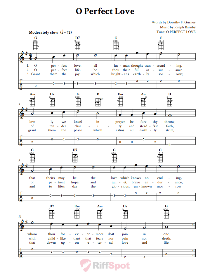 O Perfect Love  Baritone Ukulele Tab