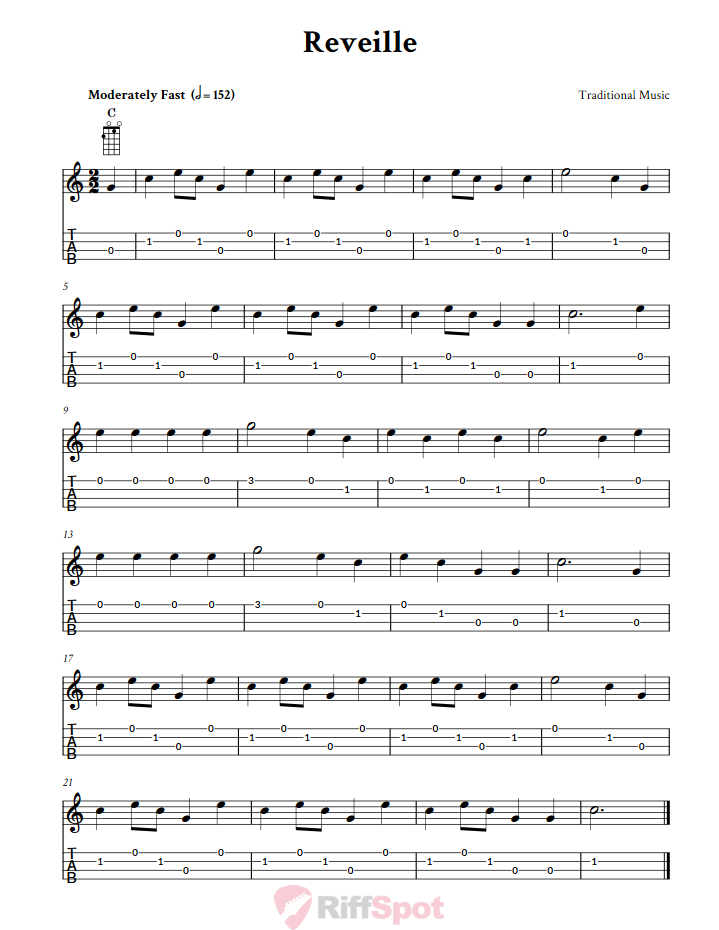 Reveille  Baritone Ukulele Tab