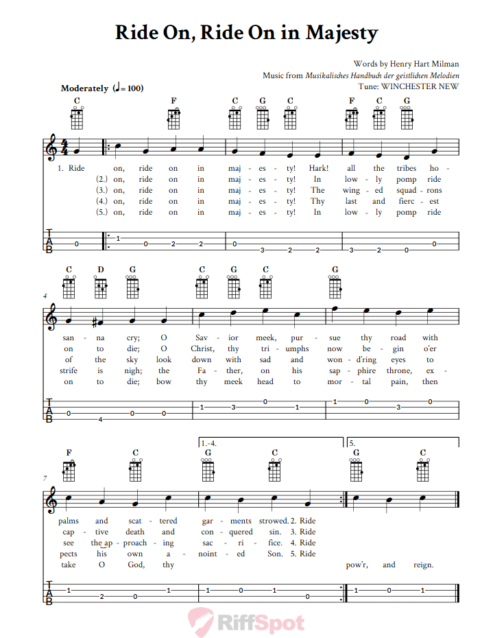 Ride On, Ride On in Majesty  Baritone Ukulele Tab