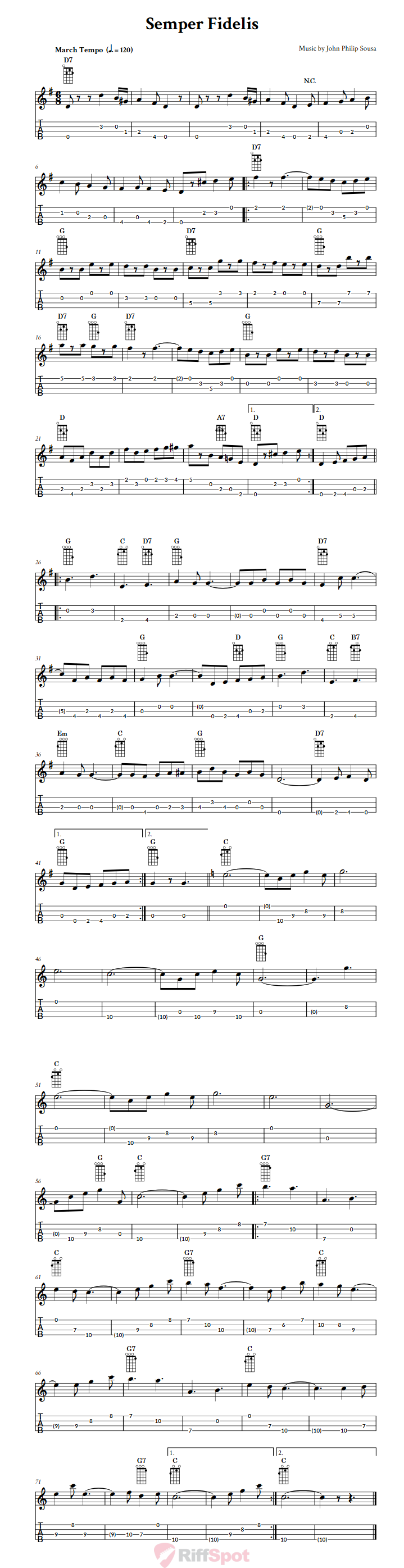 Semper Fidelis  Baritone Ukulele Tab