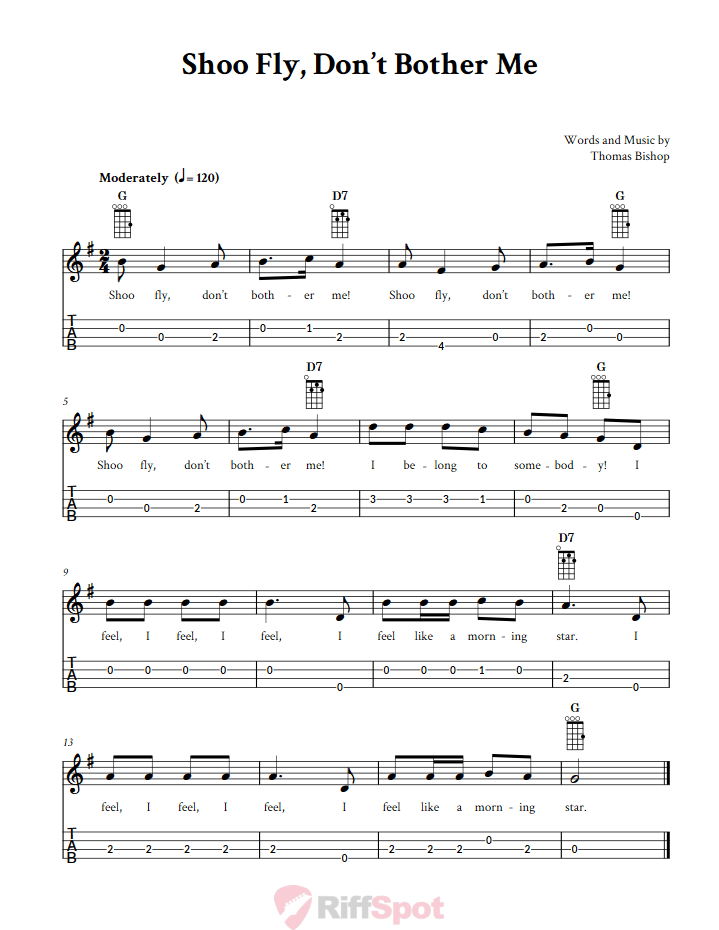 Shoo Fly, Don't Bother Me Baritone Ukulele Tab