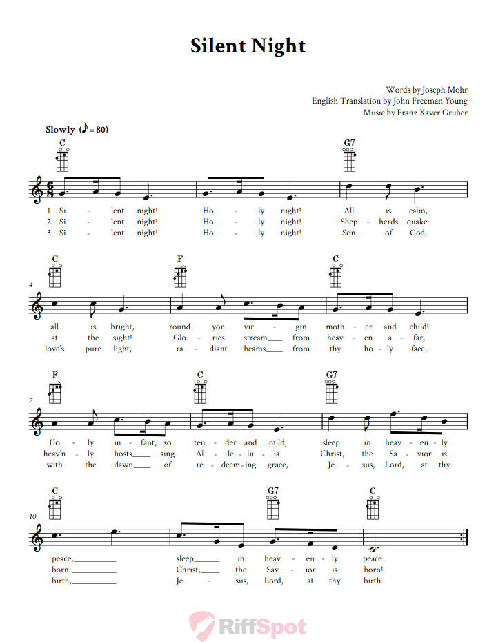 Silent Night Baritone Ukulele Chords and Vocal Sheet Music