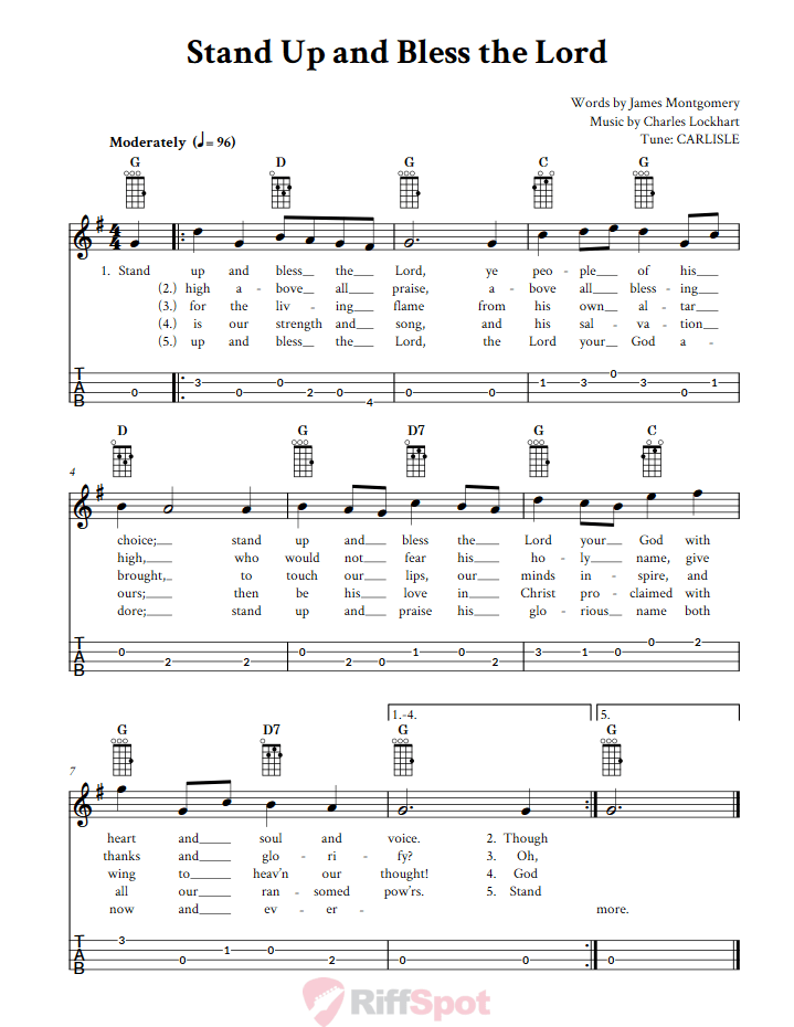 Stand Up and Bless the Lord  Baritone Ukulele Tab