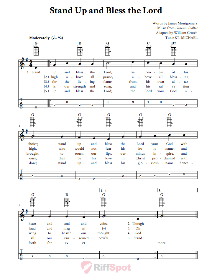 Stand Up and Bless the Lord  Baritone Ukulele Tab