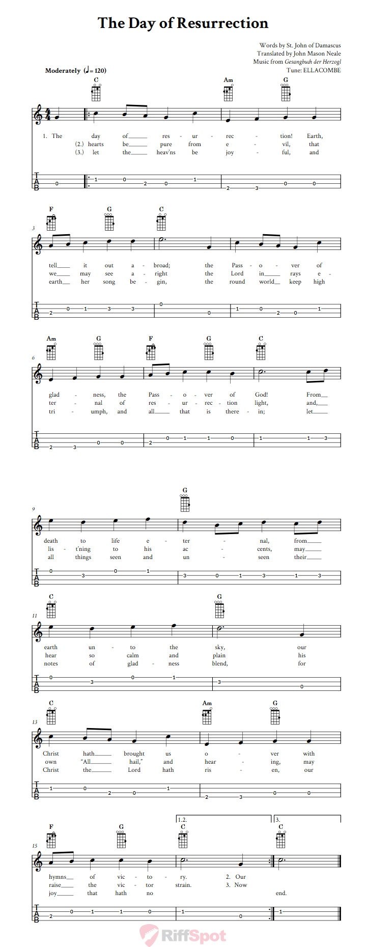 The Day of Resurrection  Baritone Ukulele Tab