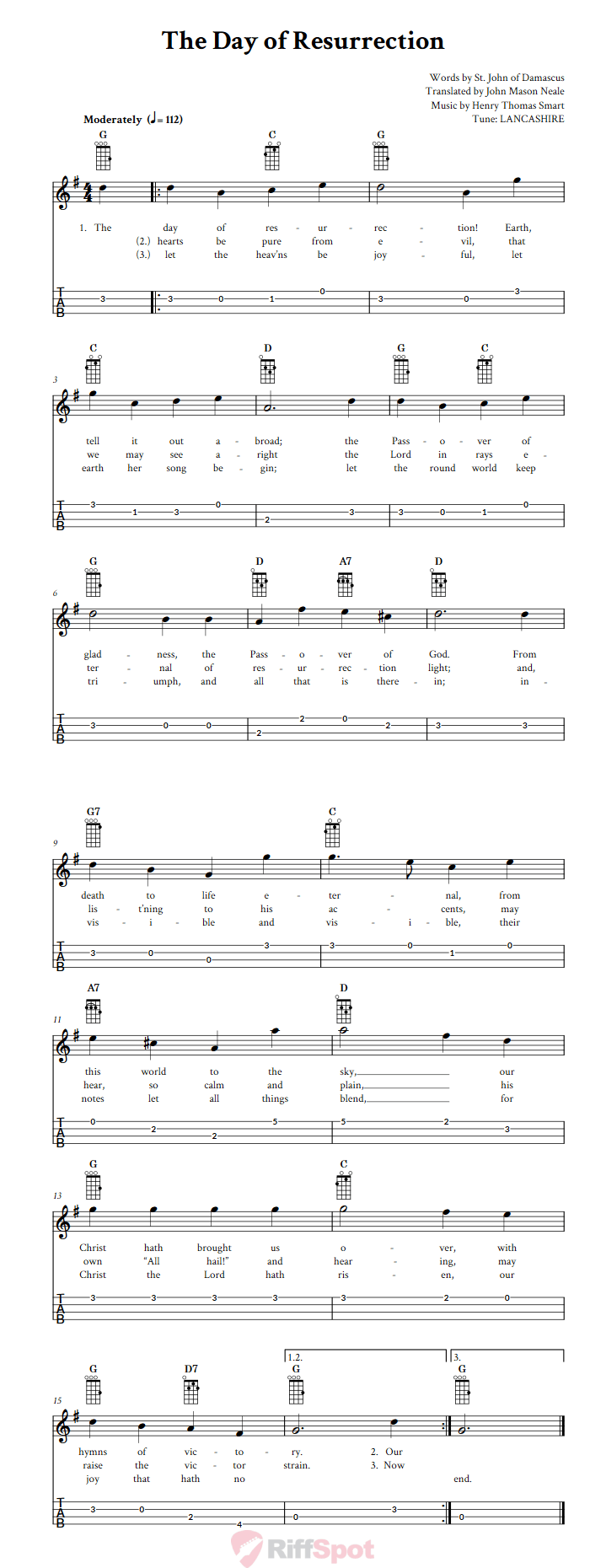 The Day of Resurrection  Baritone Ukulele Tab
