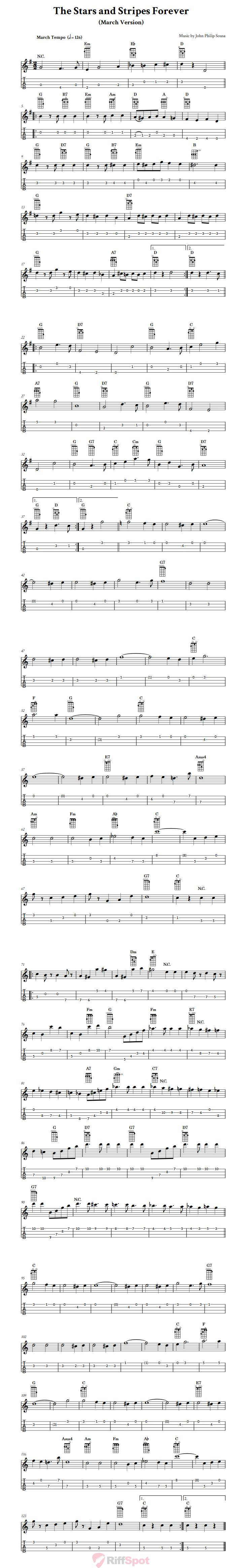 The Stars and Stripes Forever (March)  Baritone Ukulele Tab