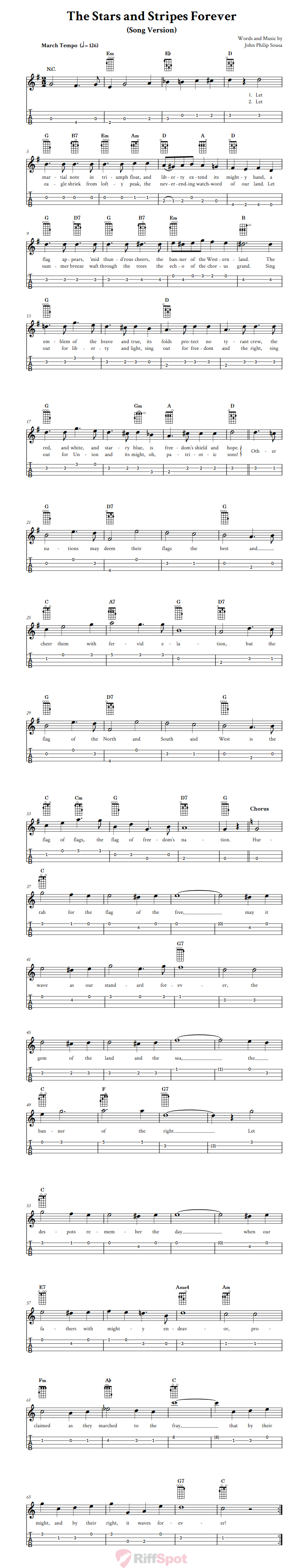 The Stars and Stripes Forever (Song)  Baritone Ukulele Tab