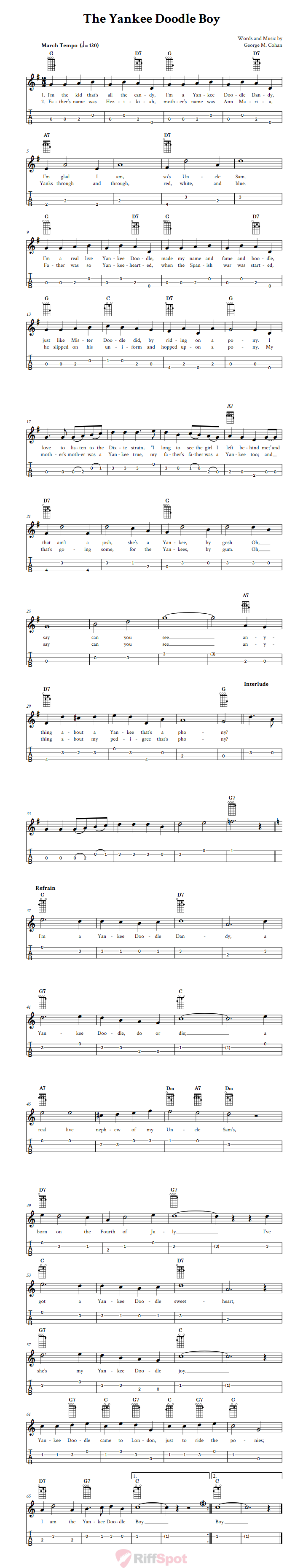 The Yankee Doodle Boy  Baritone Ukulele Tab