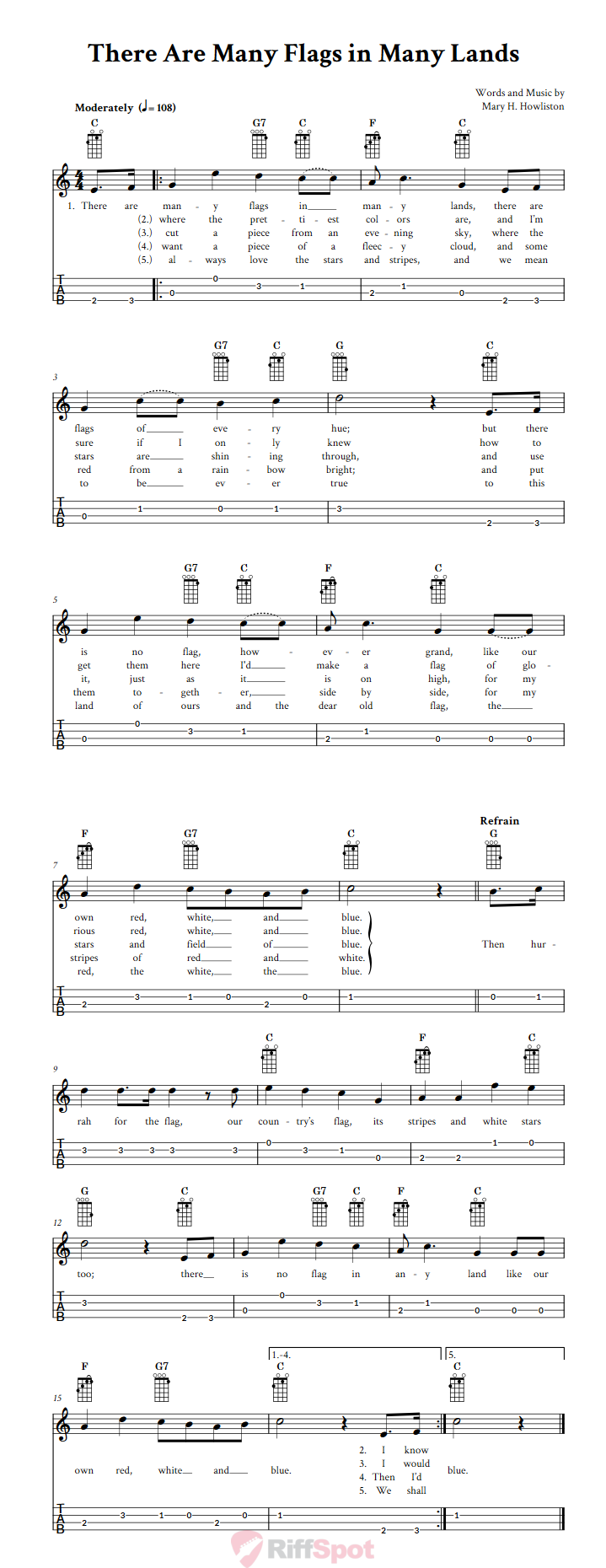 There Are Many Flags in Many Lands  Baritone Ukulele Tab