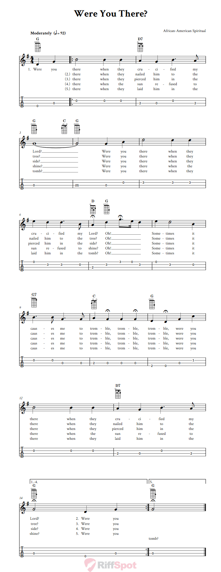 Were You There?  Baritone Ukulele Tab