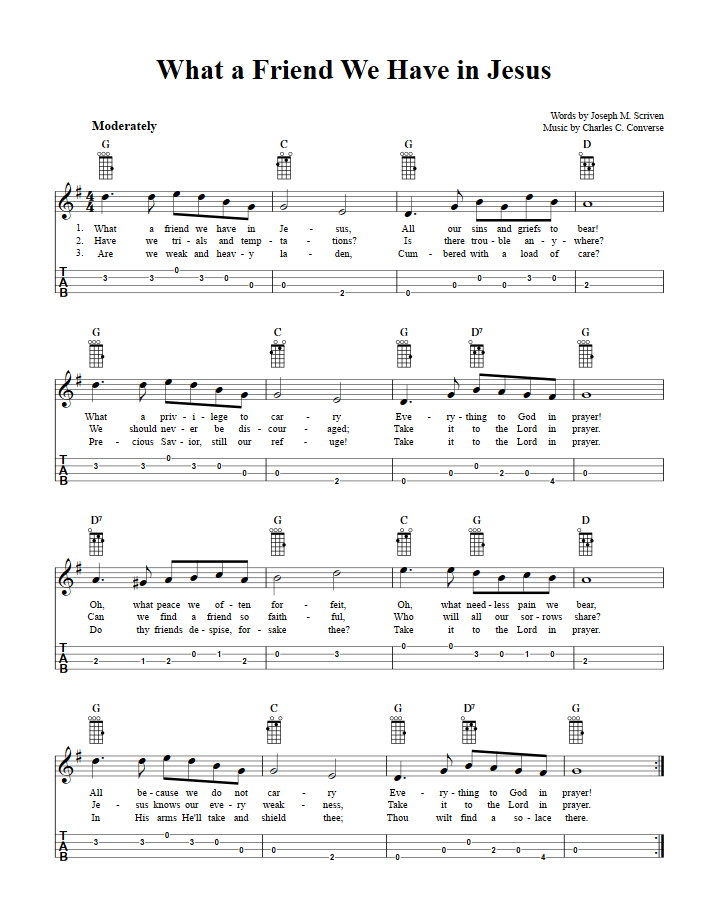 What a Friend We Have in Jesus  Baritone Ukulele Tab