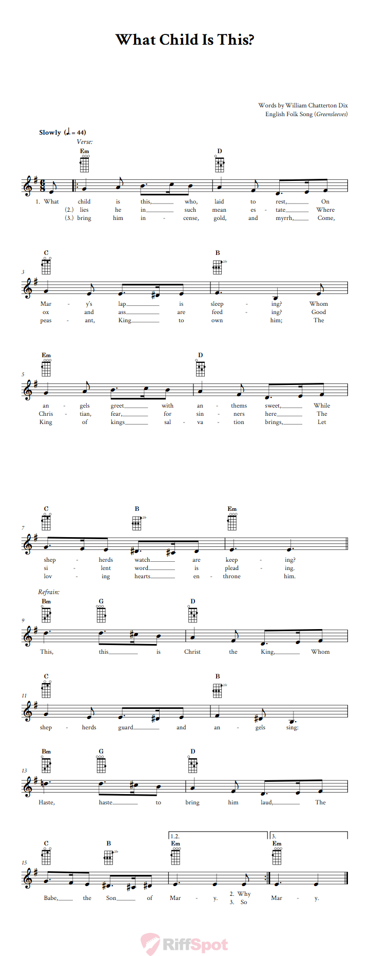 What Child Is This? Baritone Ukulele Chords and Vocal Sheet Music