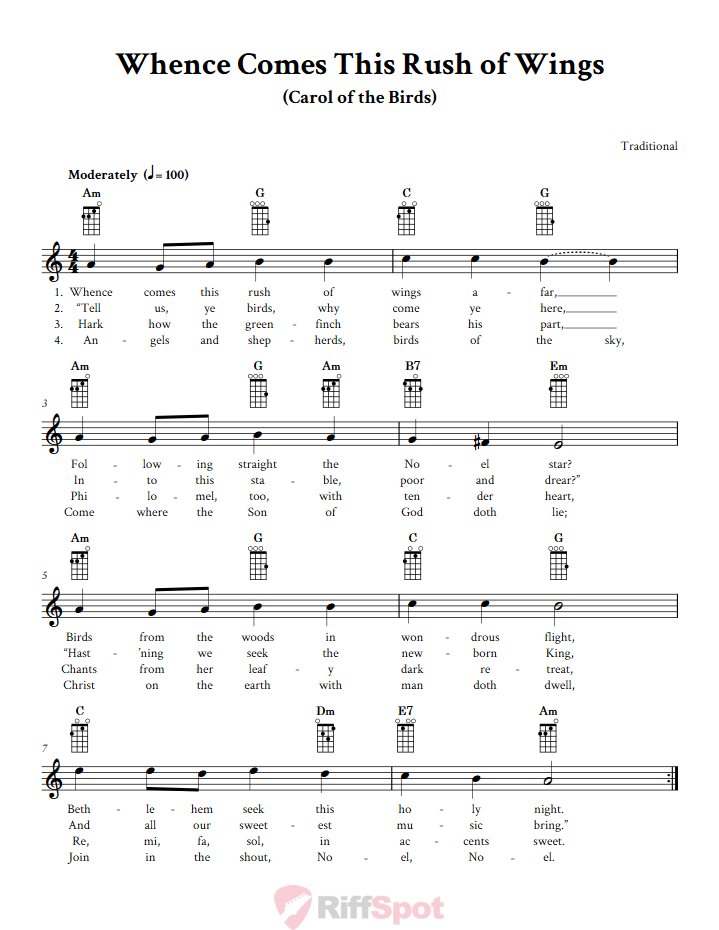 Whence Comes This Rush of Wings Baritone Ukulele Chords and Vocal Sheet Music