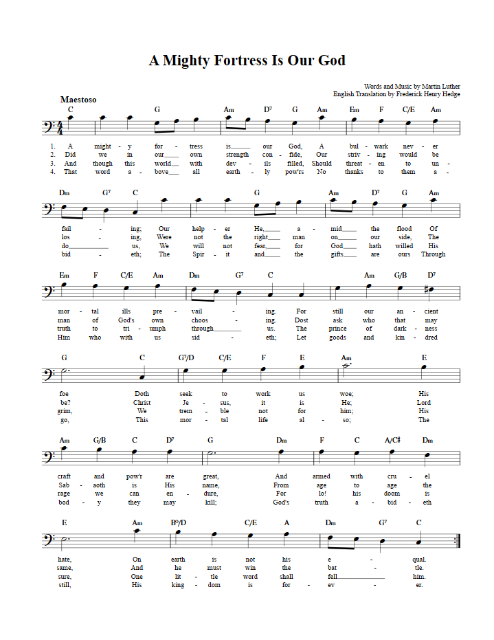 A Mighty Fortress Is Our God Bass Clef Sheet Music