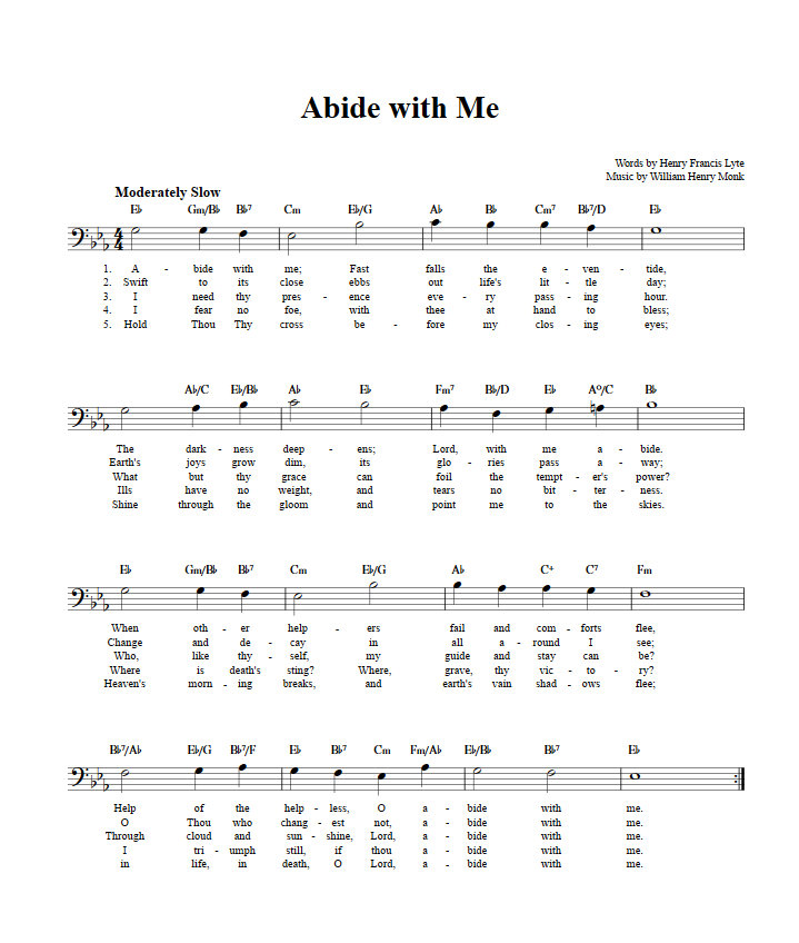 Abide with Me Bass Clef Sheet Music