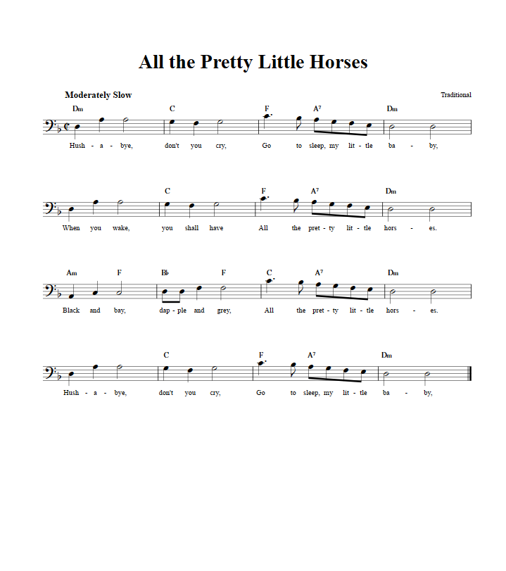 All the Pretty Little Horses Bass Clef Sheet Music