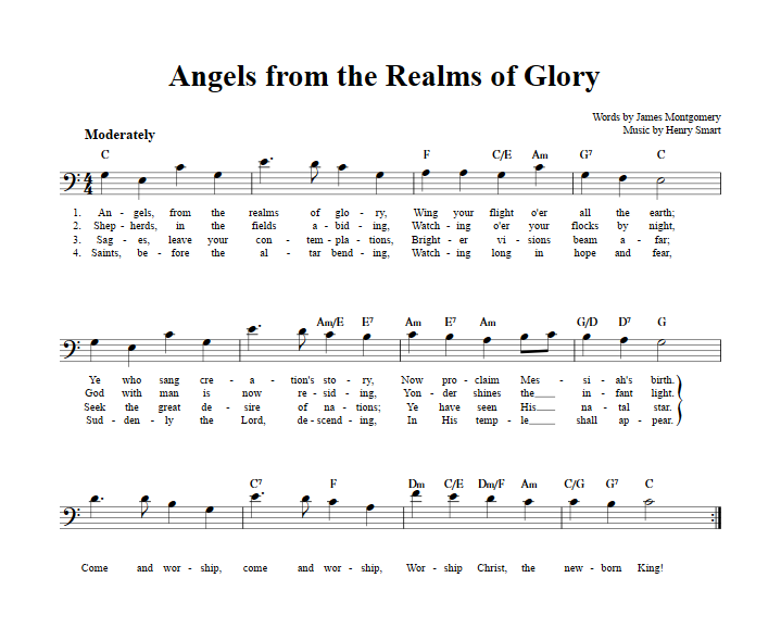 Angels from the Realms of Glory Bass Clef Sheet Music