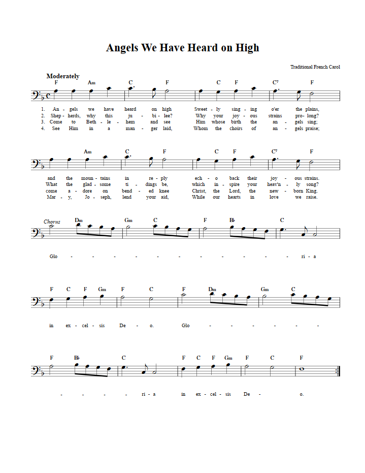 Angels We Have Heard on High Bass Clef Sheet Music