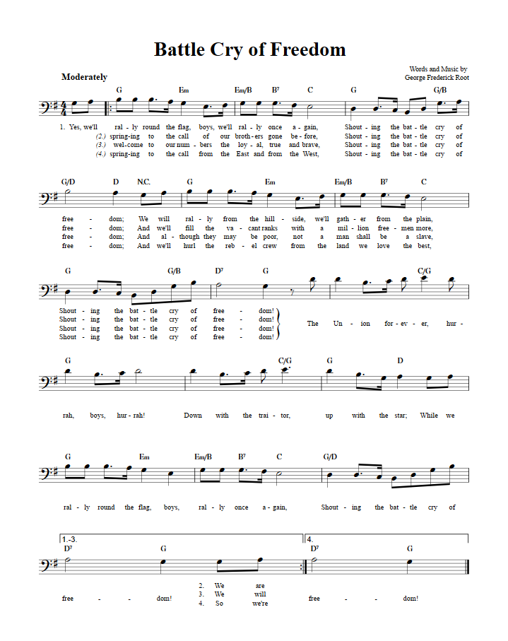 Battle Cry of Freedom Bass Clef Sheet Music