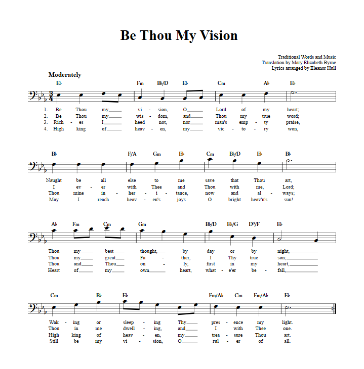 Be Thou My Vision Bass Clef Sheet Music