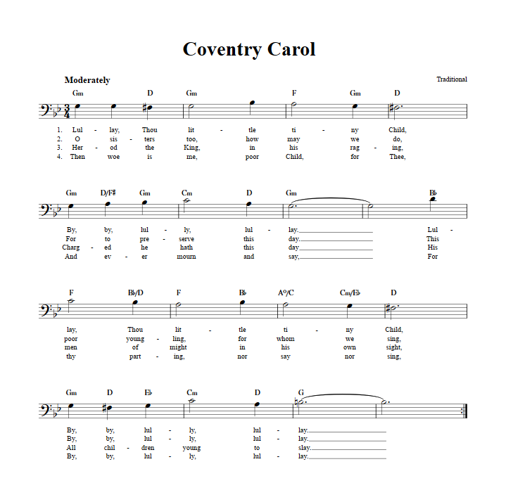 Coventry Carol Bass Clef Sheet Music