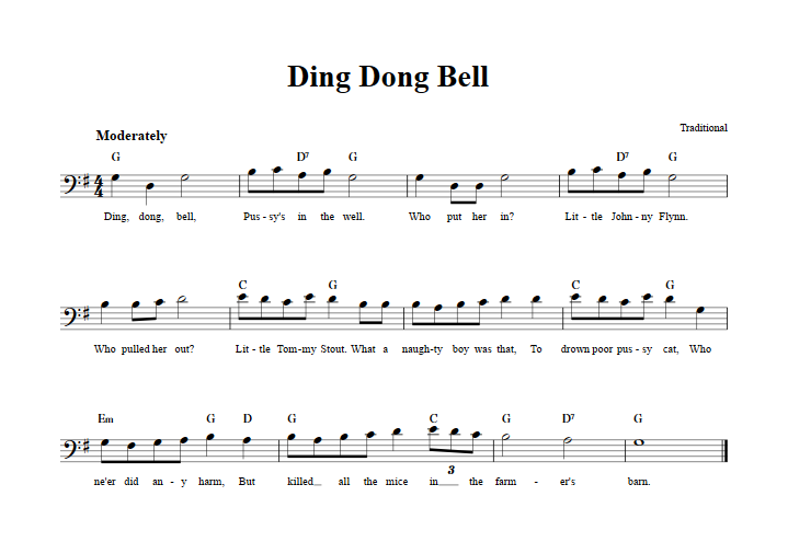 Ding Dong Bell Bass Clef Sheet Music