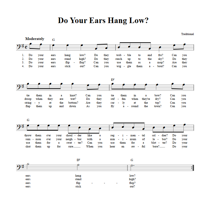 Do Your Ears Hang Low? Bass Clef Sheet Music