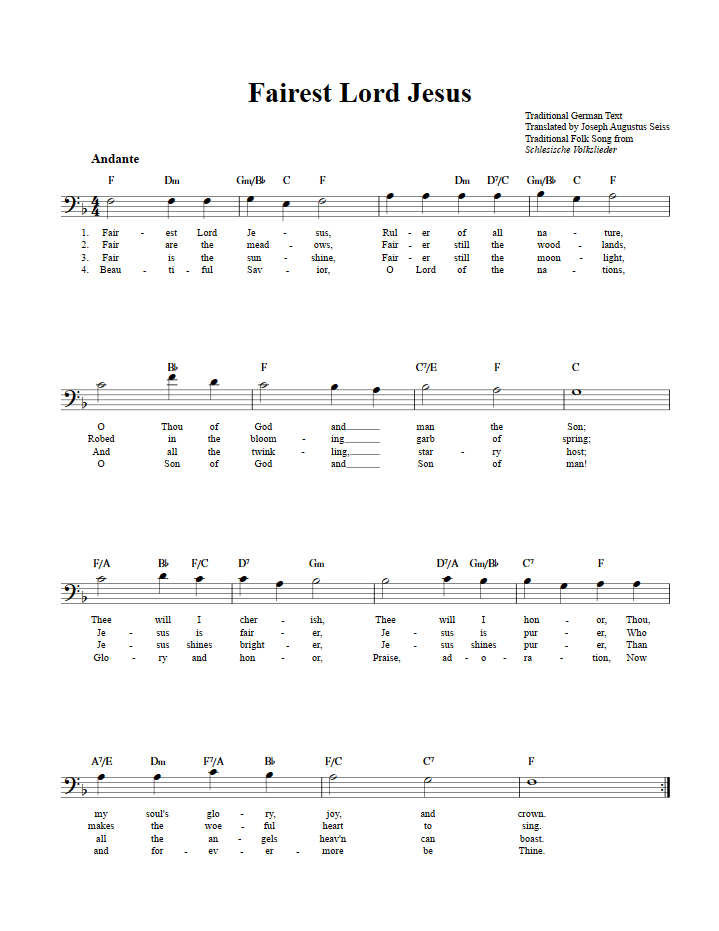 Fairest Lord Jesus Bass Clef Sheet Music