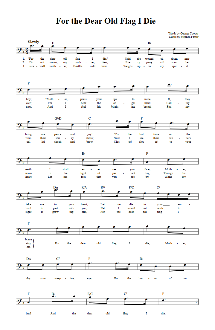 For the Dear Old Flag I Die Bass Clef Sheet Music